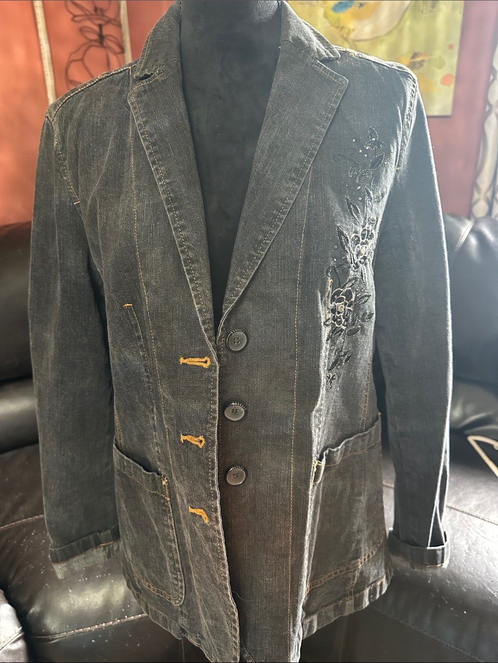 Azules Black Embroidered Denim Blazer